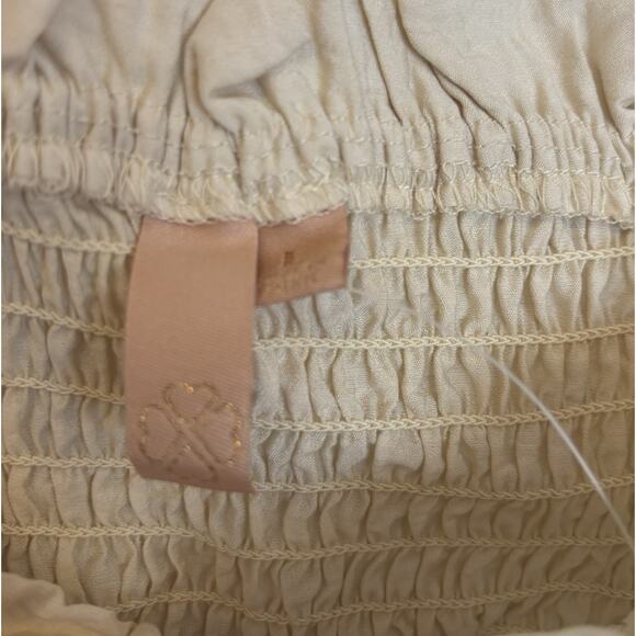 NWOT Thirty Thirty Smocked Milkmaid Crop Top sz Large Cream White Black Bow NEW - Picture 3 of 3